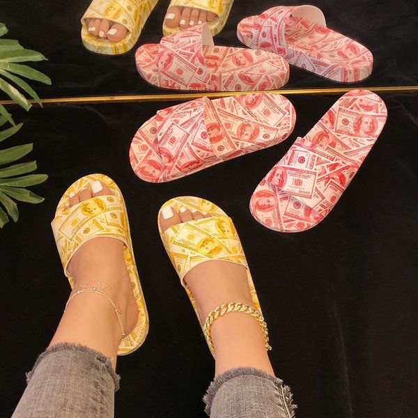 

sandals women 2021 summer slippers for dollar pattern slipper fashion beach shoes flat casual platform, Black