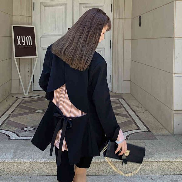 

women's suits & blazers [eam] women black back bandage bow backless blazer lapel long sleeve loose fit jacket fashion spring autumn 202, White;black