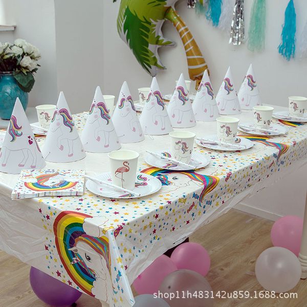 

ins unicorn pony paper tray cup hat party tablecloth towel dress up package