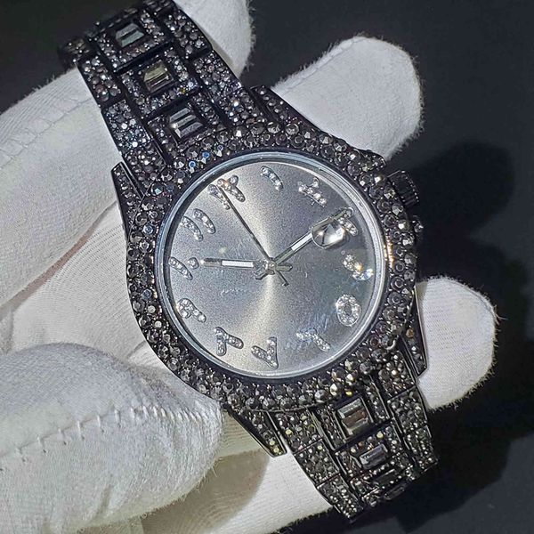 

hiphop missfox brand luxury mens watches full black diamond business japan quartz movement stainless steel aaa men's wristwatch, Slivery;brown