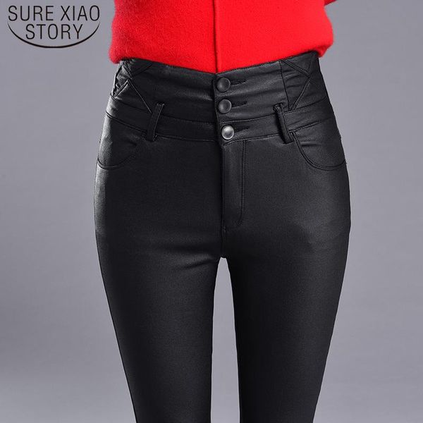 

women's pants & capris winter fashion casual pencil autumn high waist stretch leggings women skinny pu leather 7365 50, Black;white