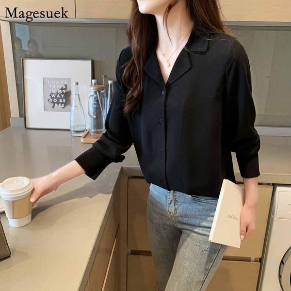 

women's blouses & shirts solid 2021 ol blusas mujer de moda autumn suit collar chiffon blouse office lady women white long leeve 10550