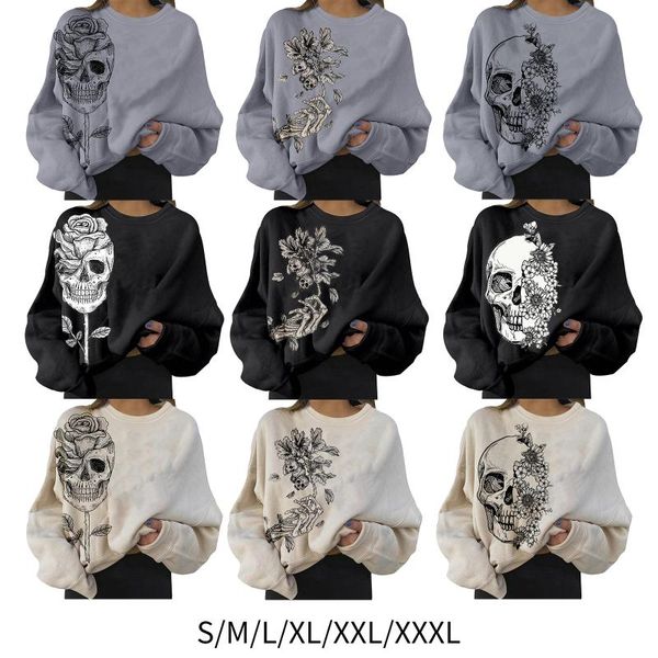 

women's sweaters skeleton pattern sweatshirt sport fall winter costume graphic long sleeve fashion crew neck hoodies pullover for hall, White;black