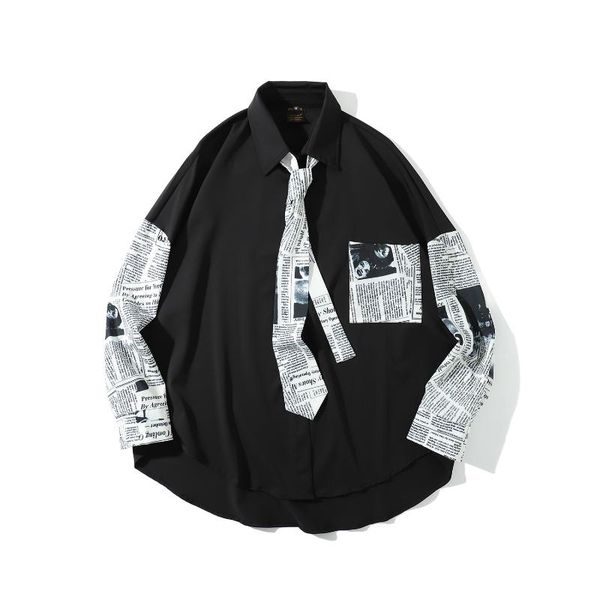 

baroque style vintage 3d print loose long sleeve dress shirt men spring quality polyester soft smooth luxury camisa masculina men's cas, White;black