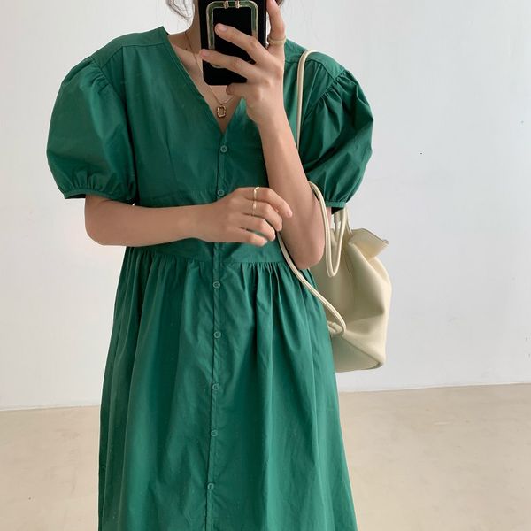 

casual dresses 2021 elegant v-neck loose gentle office lady solid streetwear sleeve retro summer long es vestidos 1kql, Black;gray