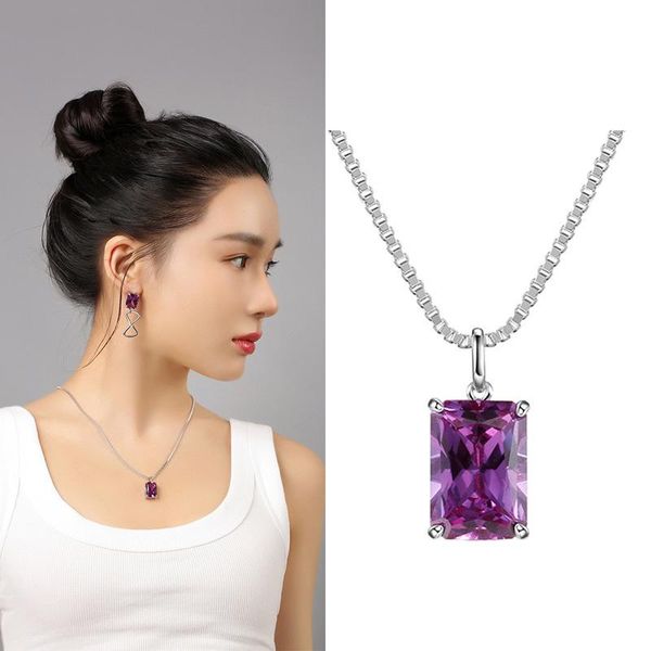 

pendant necklaces autumn 21 square purple zircon tarot brand long necklace women's simple overlapping sweater chain, Silver