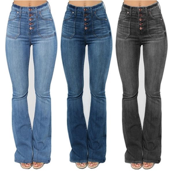 

women's jeans jeans high waist plus size button, s17w, Blue