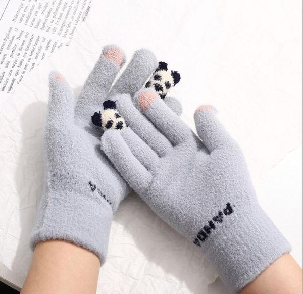

children's mittens winter plush gloves stretch knitted autumn and girls cute cold-proof touch screen student warm, White