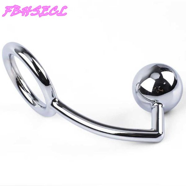 FBHSECL 40/45 / 50mm Gancio anale in metallo con anello per pene per maschio Plug anale Pene Castità Blocco Fetish Cock Ring X0602