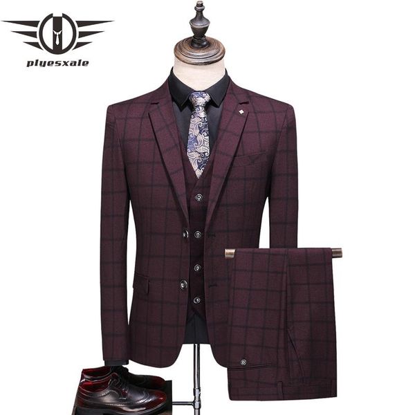 

men's suits & blazers plyesxale gray burgundy navy blue plaid suit men 2021 spring autumn wedding for groom mens fashion casual man q86, White;black