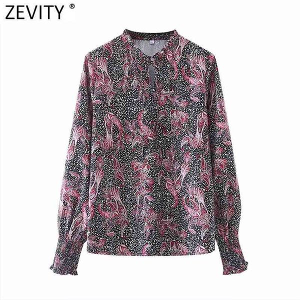

women vintage totem flower print dots casual smock blouse office ladies long sleeve chic shirts femininas ls7559 210416, White