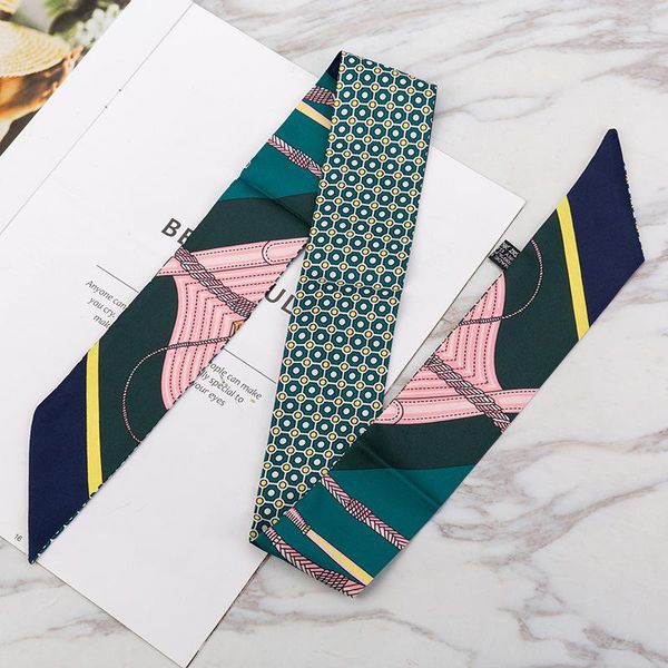 

scarves bag scarf skinny silk women luxury hair band 2021 tie fashion ladies turban headband, Blue;gray