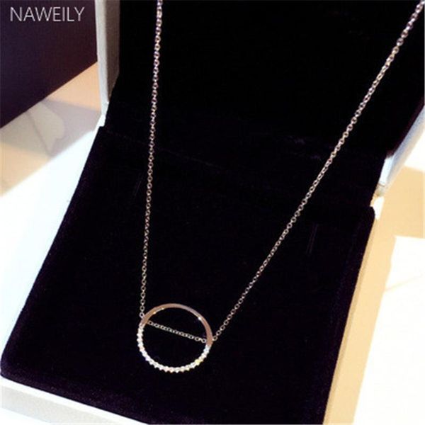 

pendant necklaces fashion rhinestone circle pendants for women gold silver color short necklace 2021 clavicle