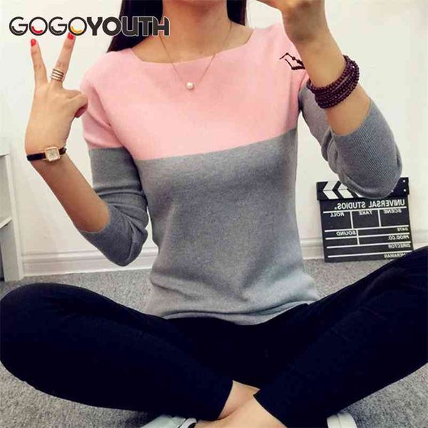 

winter sweater women autumn korean patchwork tricot and pullover female knitted ladies jumper 210421, White;black