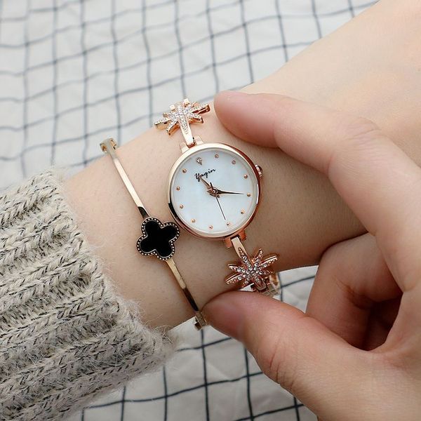 

fashion designers korean style flower rhinestone casual watches trend bracelet watch all-match woman wristwatch rose gold quartz wristwatche, Slivery;brown