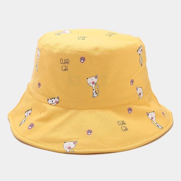 

wide brim hats lovely cat women girl summer bucket hat reversible fisherman cartoon animal outdoor sunscreen fashion panama cap, Blue;gray