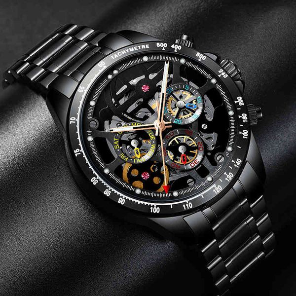 

haiqin skeleton watches men automatic week brand luxury for mechanical waterproof 2021 relogio man, Slivery;brown
