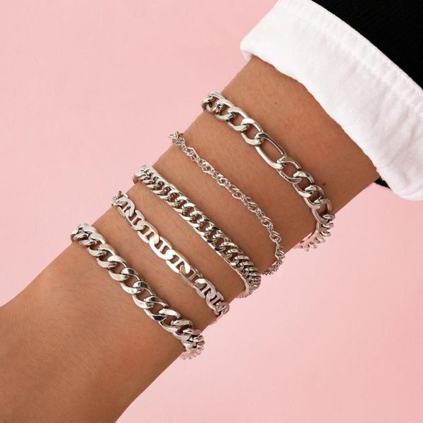 

yopunk snake chain bracelets set women armband boho chunky metal link bracelet bangle fashion hand jewelry, Black