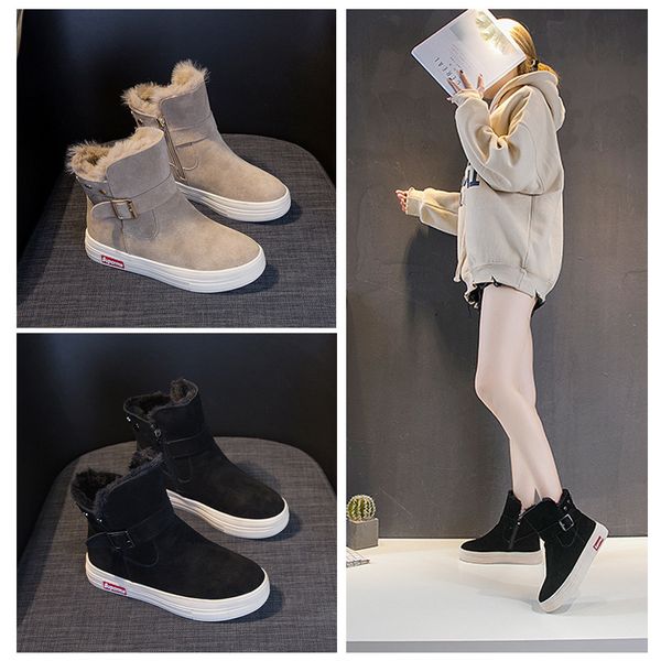 

leather snow women's 2021 korean flat boots casual cotton fashion winter sho plush short boots, Black