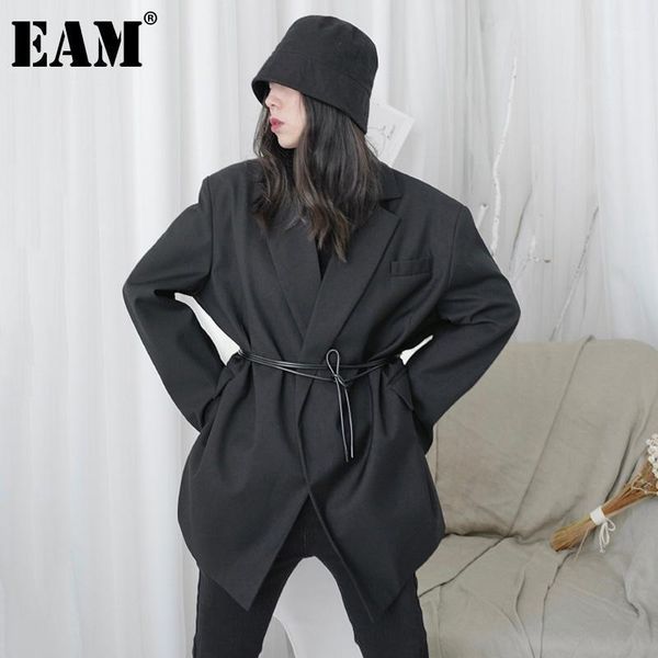 

women's jackets [] loose fit black vintage bandage big size jacket lapel long sleeve women coat fashion tide spring autumn 2022 1dd0593, Black;brown