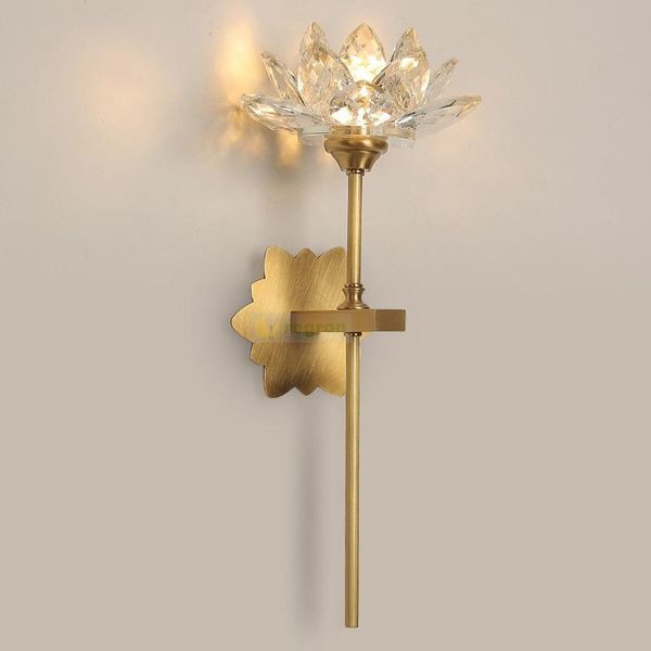 

wall lamp crystal copper living room gold led decor lights bedroom bedside luxury lotus mirror light brass sconce