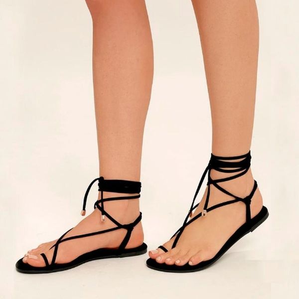 

sandals 2021 lace-up flats women beach casual shoes summer fashion women's gladiator plus, Black
