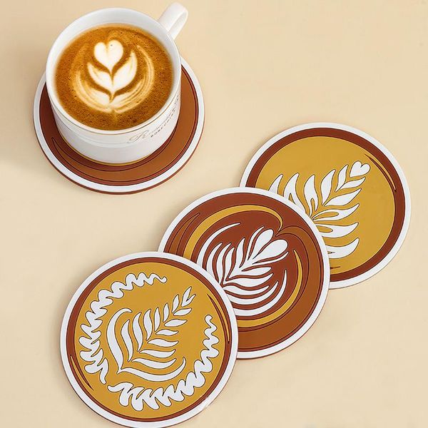 

mats & pads 1pcs anti-skid tableware pad creative jacquard coffee environmental protection pvc soft rubber heat insulation