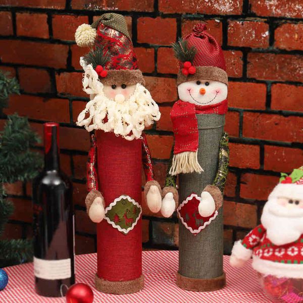 

christmas new decoration wine bottle creative snowman santa claus red can linen packaging gift high cylinder
