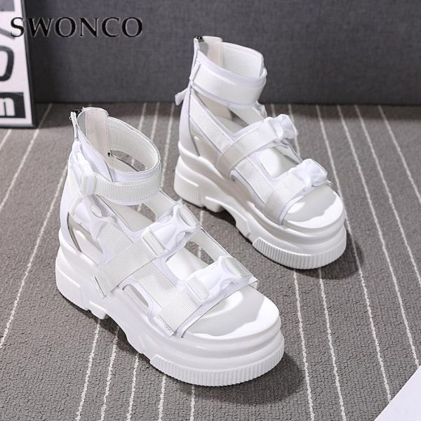 

genuine leather rome sandals shoes summer for woman 2021 white belt bucket chunky heels on platform, Black