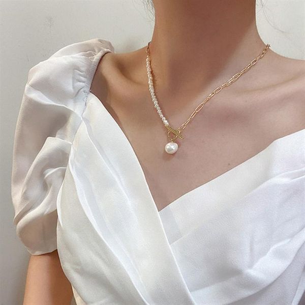 

chokers ins cold wind necklace female ot buckle pearl splicing chain retro fashion tide clavicle, Golden;silver