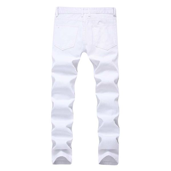 

new men casual jeans fashional denim pants knee holes panelled zipped hiphop washed middle waist high quality, Blue