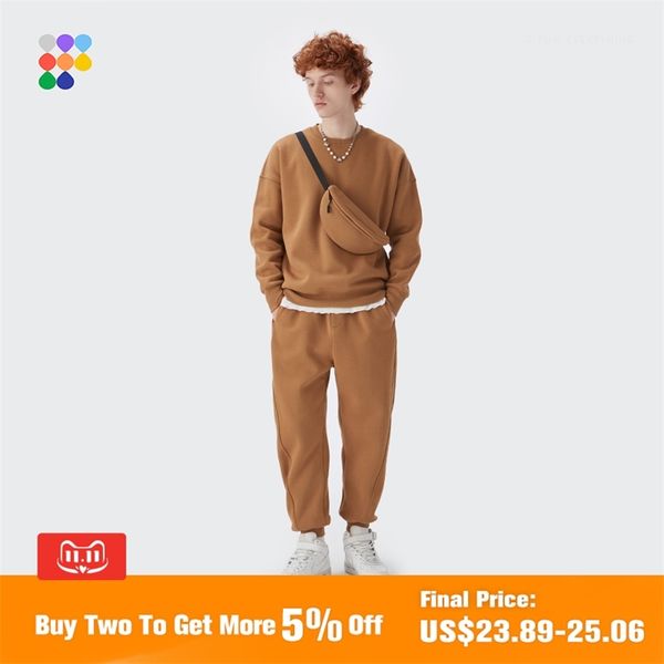 

inflation brand men sweatpant set sportwear trendy winter warm fleece tracksuit couple crewneck sweatshirt suit 211106, Gray