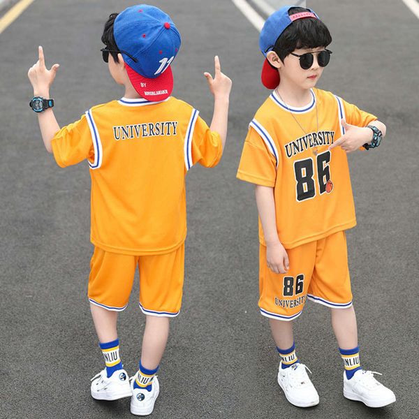 

25295 boys' summer suit children's basketball with short sleeves, White