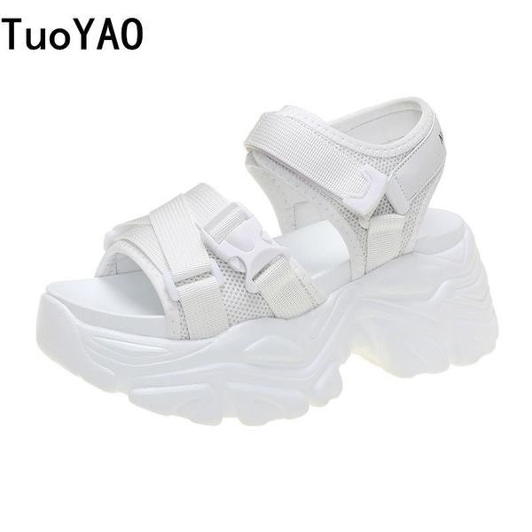 

sandals 2021 summer 8cm wedge heels sneakers women beach flip flops high platform casual breathable walking slippers, Black