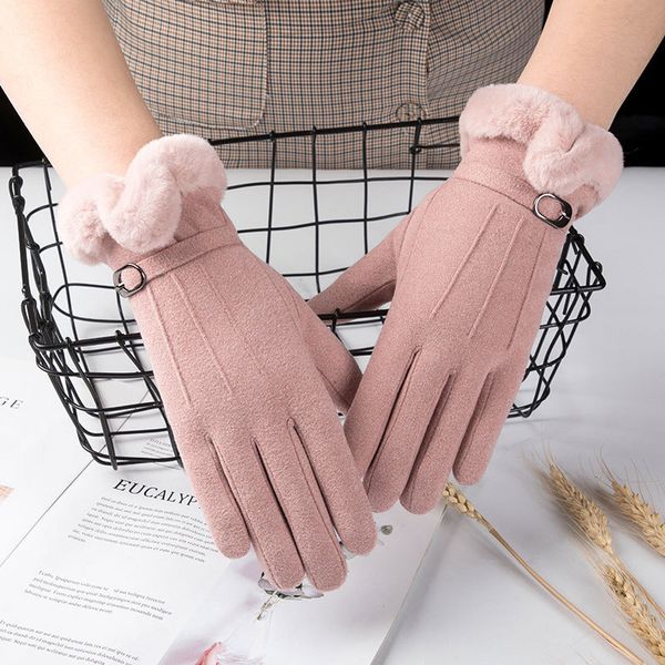 

women winter outdoor padded and warm soft driving touch screen gloves, Blue;gray