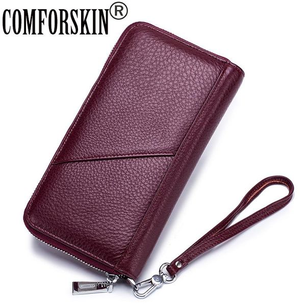 

wallets comforskin 100% genuine leather long men organizer multi-card bit european and american brand clutch coin purses, Red;black