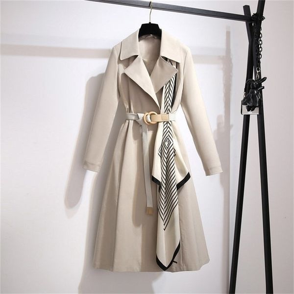 

women's fashion windbreakers loose long trench coat casual belt and thin temperament autumn clothing 211104, Black