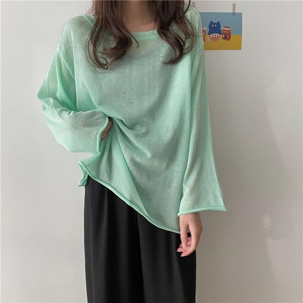 

loose mid-length summer thin sunscreen sweater t-shirt women's, White