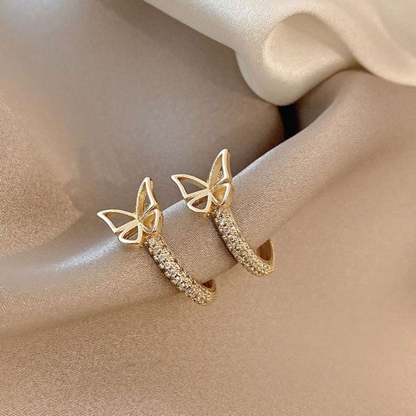 

korean version ins butterfly zircon personality trend light luxury earrings, Black