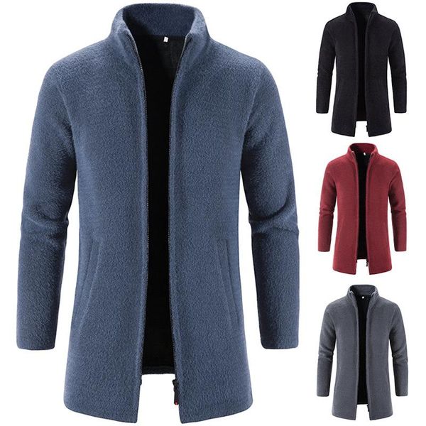 

men's trench coats cardigan autumn and winter medium length sweater coat with casual mink, Tan;black