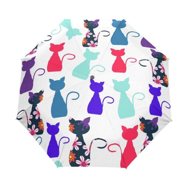 

umbrellas lovely creative colorful cat lady umbrella 3 folding rain and sun women automatic fashion parasol cartoon child gift