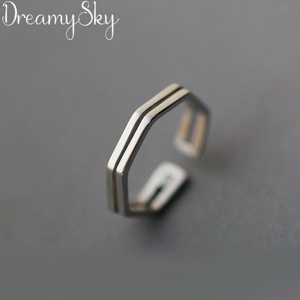 

wedding rings bohemian vintage 925 sterling silver hexagon for women party girls gifts open finger fashion jewelry, Slivery;golden