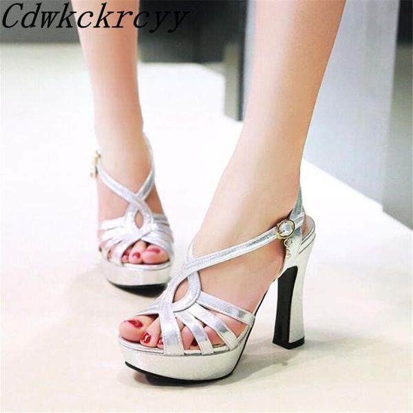 

women sandals summer pattern fashion super high heel temperament golden black silvery waterproof rome