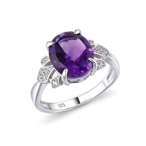 

cluster rings gz zongfa stylish wedding engagement natural amethyst gem women jewelry 925 sterling silver ring, Golden;silver