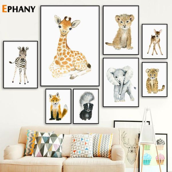 

paintings nursery posters and prints watercolor animal canvas painting elephant zebra giraffe leopard lion baby kids room decor wall art