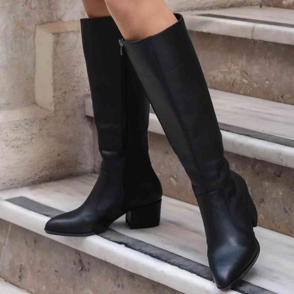 

boots felix 100% genuine leather fur lined knee length black women boots