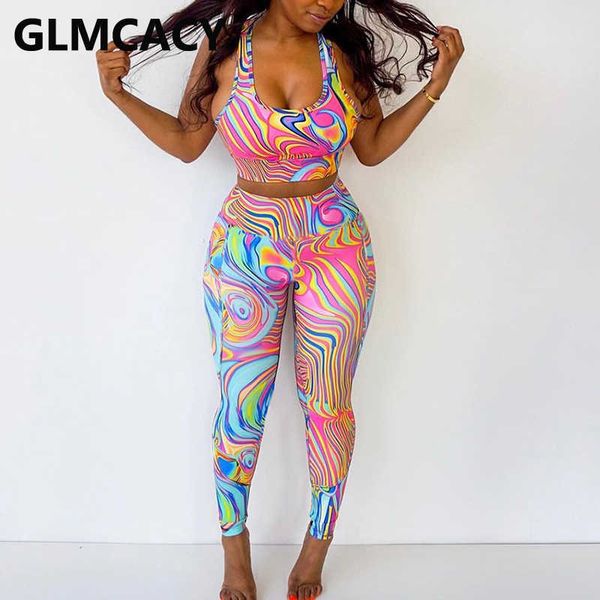 

two piece summer suits sleeveless crop & skinny pants set 210702, White