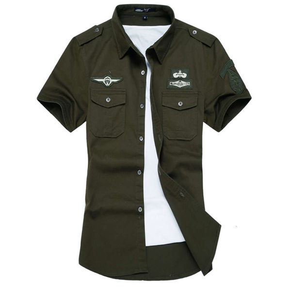 

men's casual shirts wholesale- summer men cotton short sleeve army dress shirt mens male clothing -6xl uid8, White;black