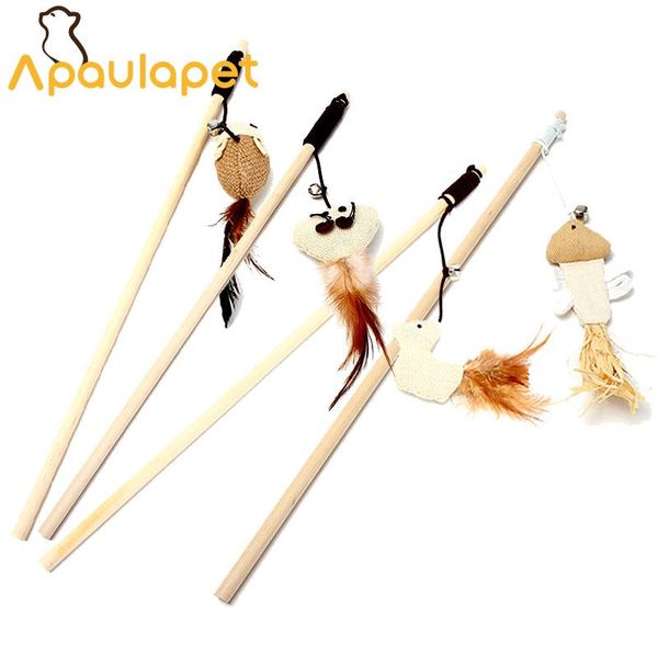 

cat toys 5pcs wood interactive feather with bell elastic rod has a funny mouse pumpkin chick fish mascotas juguetes