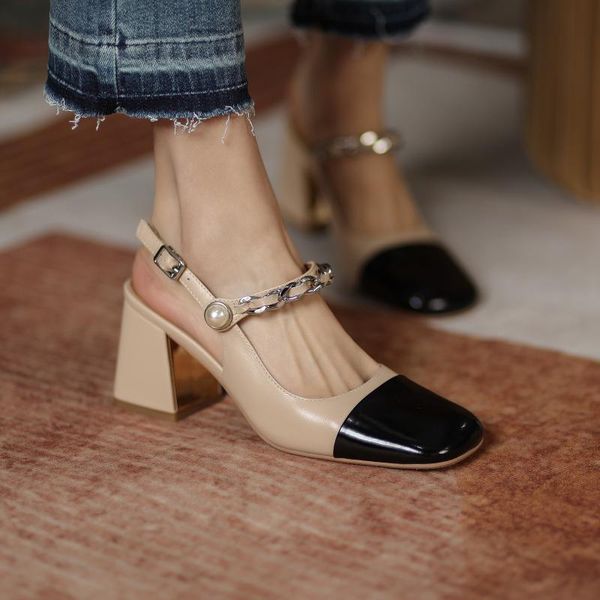 

sandals 2021 summer retro bag head high-heeled back empty, Black
